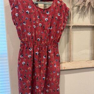 Pink Rose burgundy/rust colored Floral Casual Dress with Blue & White Blooms